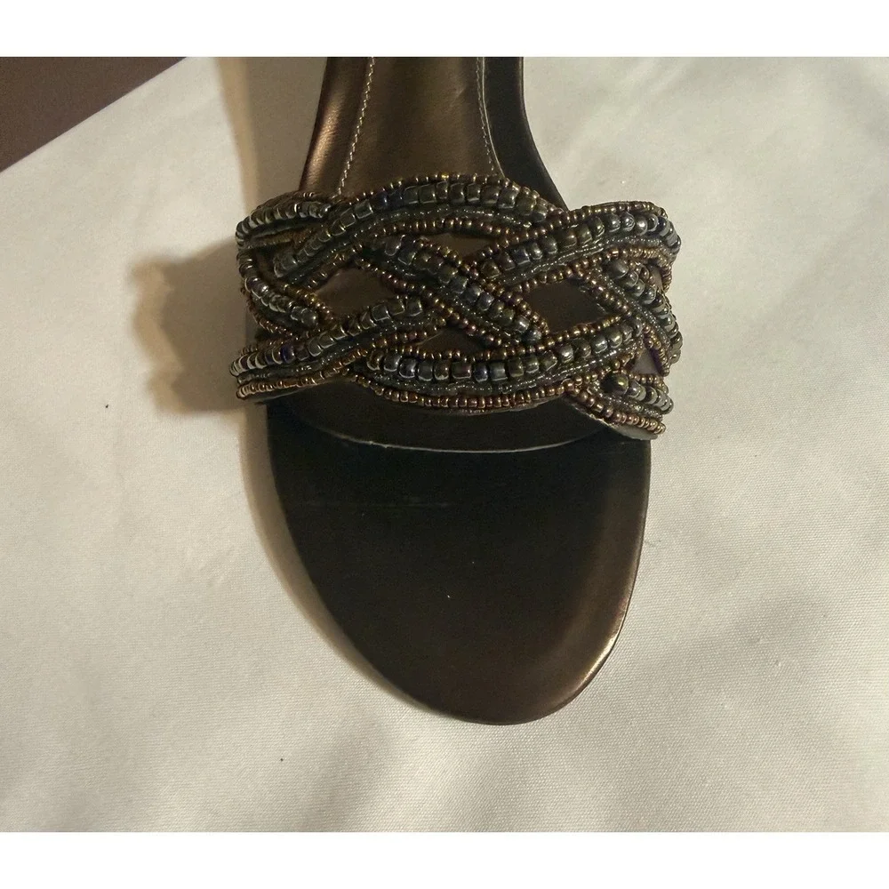 Bandolino Womens Bronze Beaded Slip‎ On Heels Open Toe & Back Size 8.5M